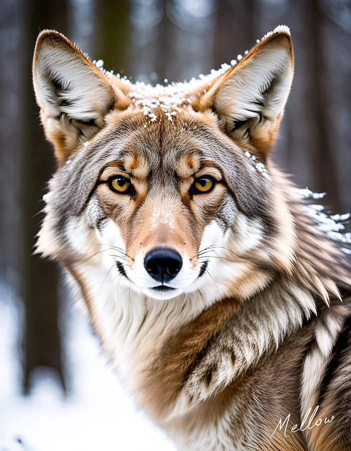 Winter Digital Art - Coyote Winter Portrait by Mellow Art