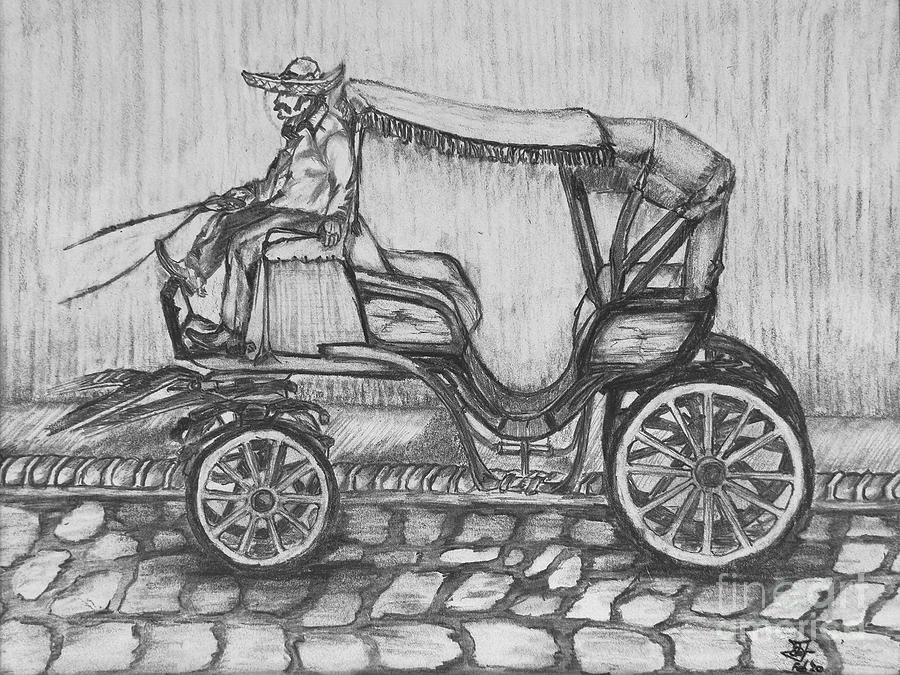 Cozumel Chronicles - Carriage by the Shore Drawing by Dejan Jovanovic
