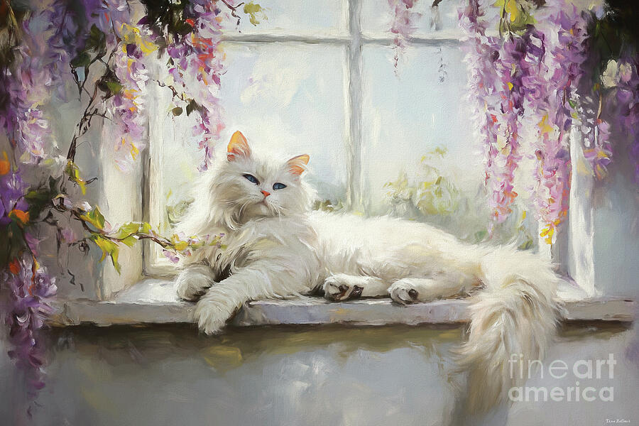Cozy Angora Cat Painting by Tina LeCour Cozy Angora Cat Painting by Tina LeCour