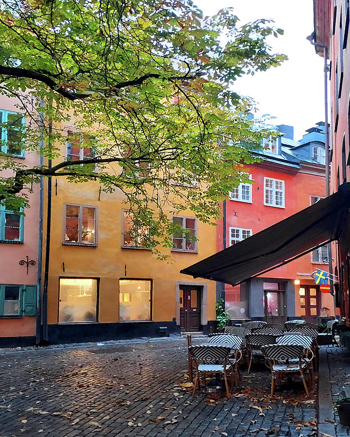 Cozy Cafe On Small Square Of Gamla Stan Historical Island Of Stockholm  Digital Art by Irina Sztukowski