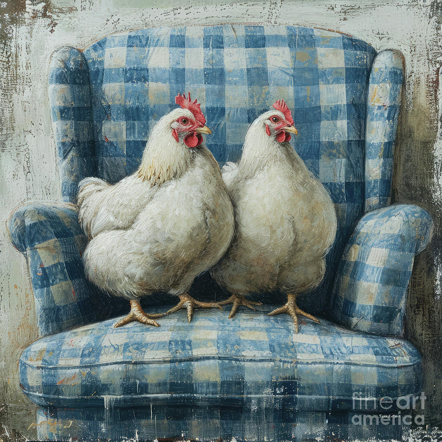 Chicken Painting - Cozy Hens by Tina LeCour
