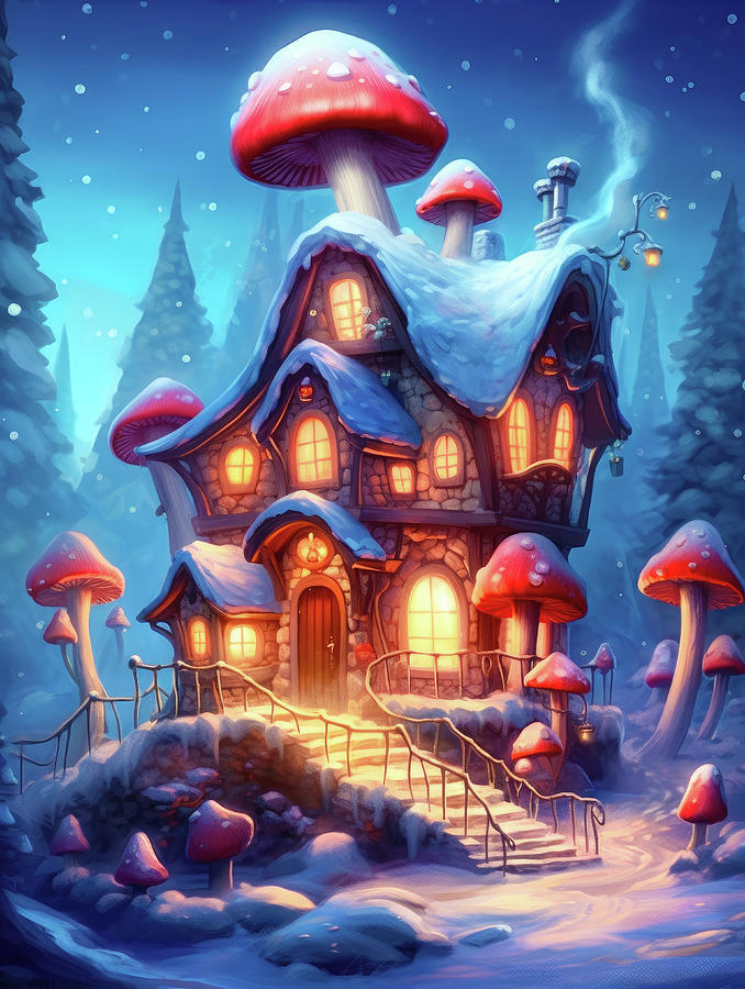 Cozy Mushroom House in Winter 01 Digital Art by Matthias Hauser