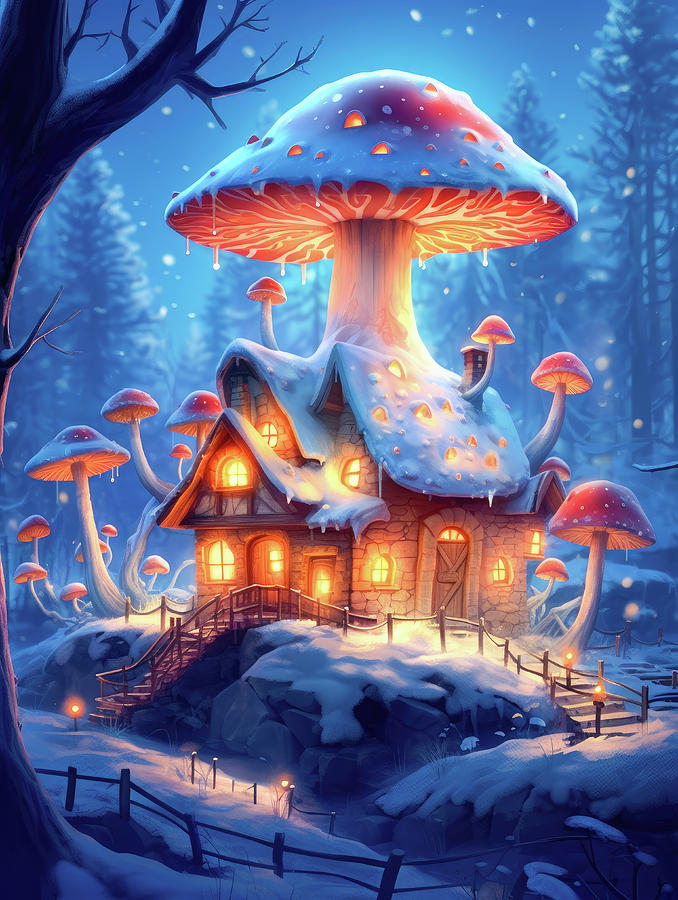 Cozy Mushroom House in Winter 02 Digital Art by Matthias Hauser