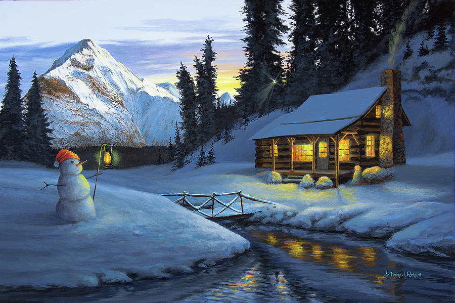 Cozy Winter Retreat Painting by Anthony J Padgett