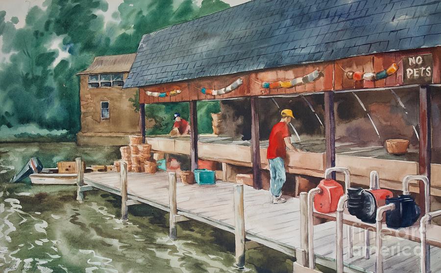 Watercolor Painting - Crab Farm, Jimmy Cantlers Riverside Inn by Anatol Woolf