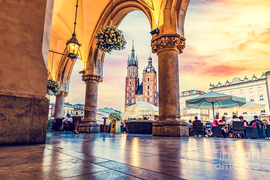 Cracow, Poland. Market square and St. Marys Basilica Photograph by Michal Bednarek