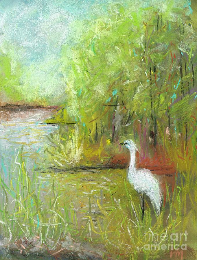 Tree Painting - Crane at Golden Ponds by Frances Marino