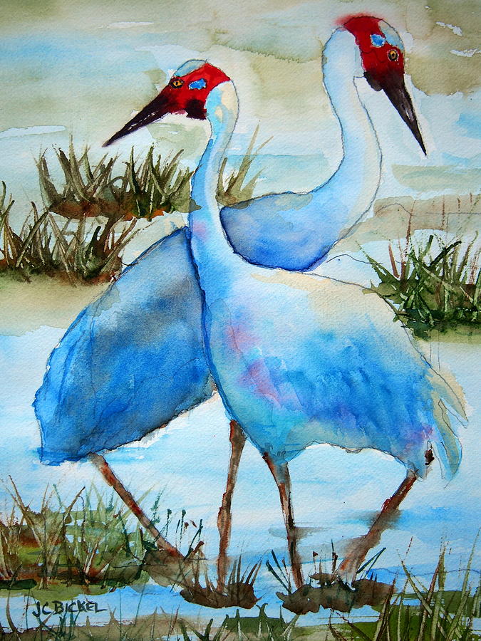 Crane Dance Painting by Jacquelin Bickel
