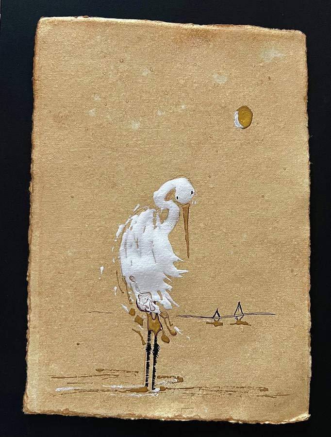 Palmetto Crane Fluffing Drawing by C F Legette