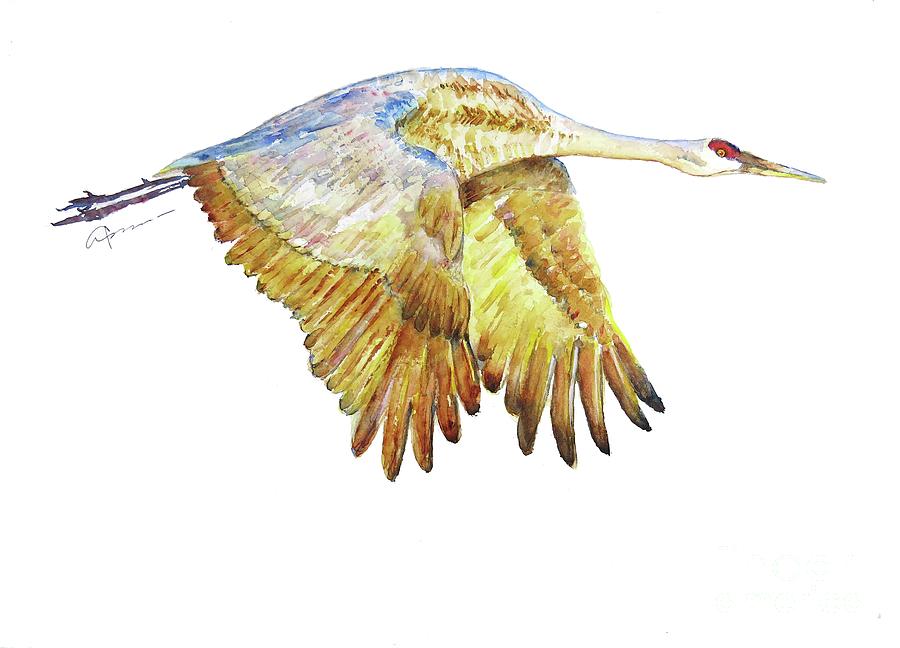 Crane in Flight No. 2 Painting by Claudia Hafner