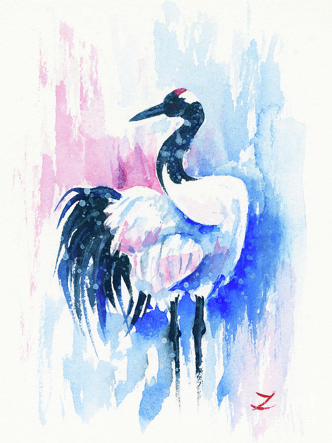 Crane in the Snow Painting by Zaira Dzhaubaeva