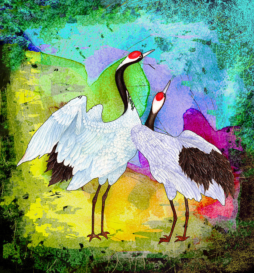 Crane Love Madness Painting by Miki De Goodaboom