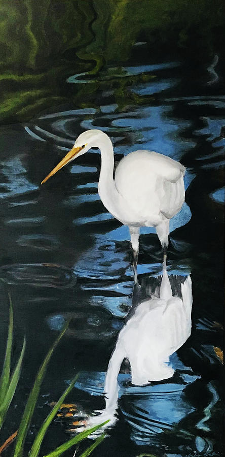 Crane Reflection Painting by Sylvia Brallier