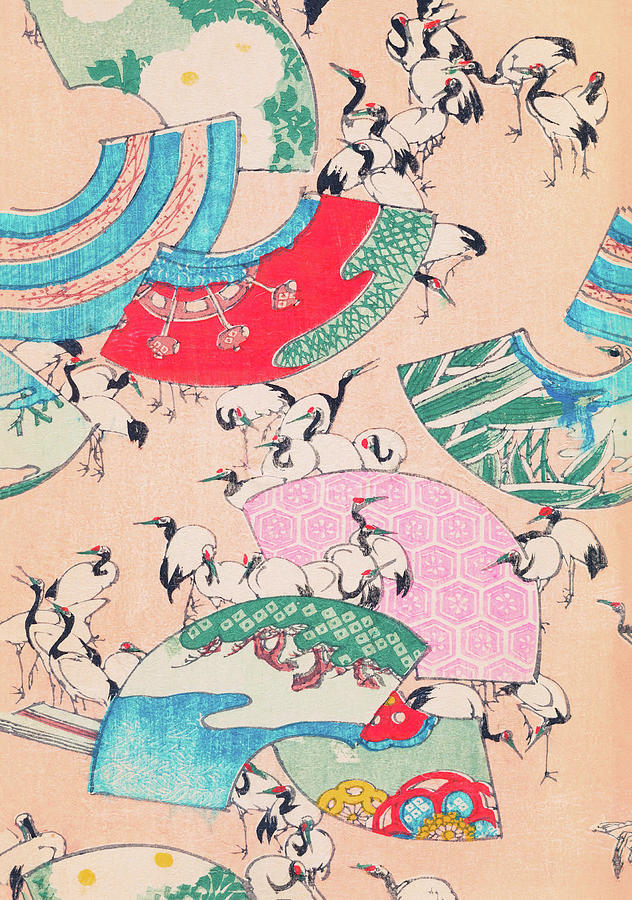 Cranes Animal Print Vintage Japanese Retro Pattern Painting by Timeless ...