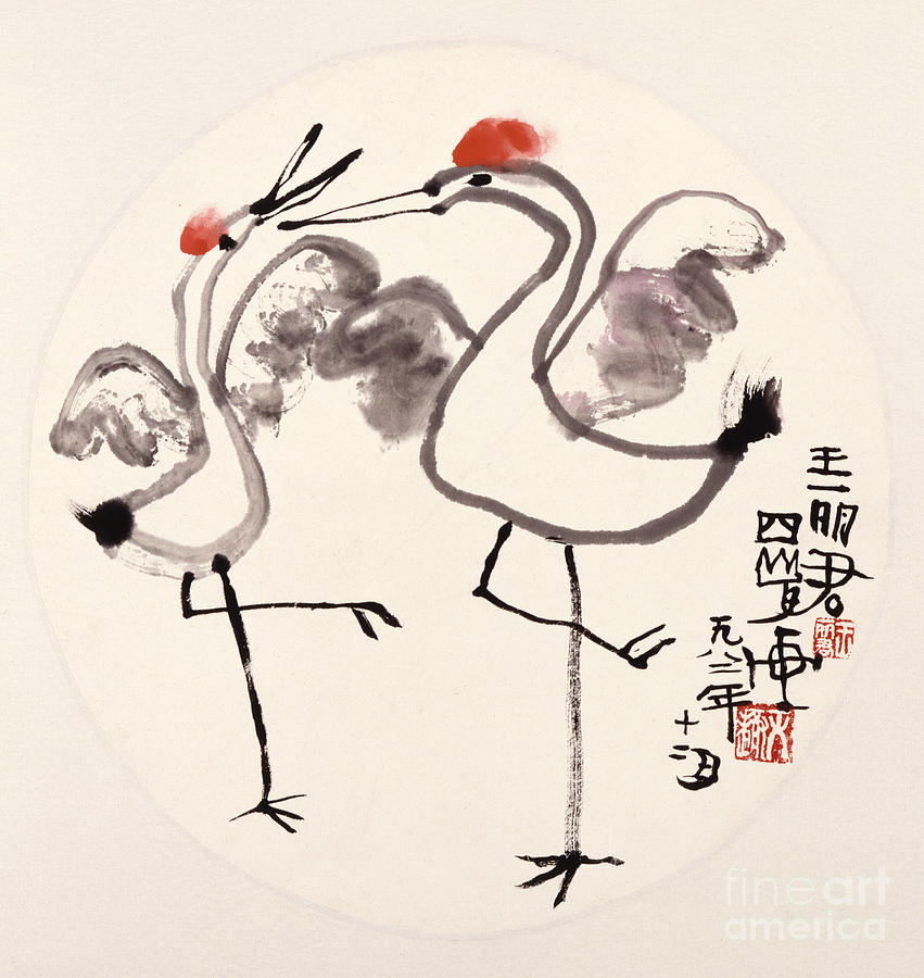 Cranes Painting by Wang Lijun