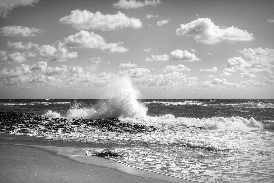 Crashing into Shore in Black and White Photograph by Debra and Dave Vanderlaan