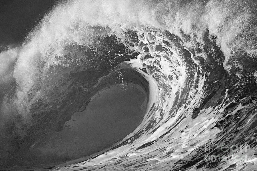 Black And White Photograph - Crashing Ocean Wave at Waimea Bay Hawaii by Paul Topp