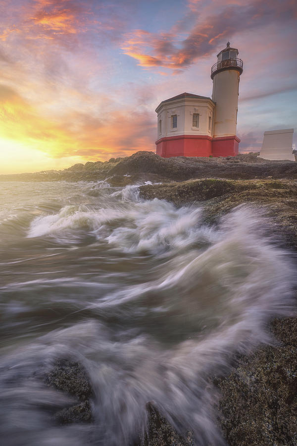 Lighthouse Photograph - Crashing Sunset Waves by Darren White