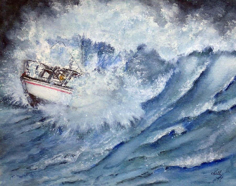 Crashing thru the Wave Painting by Kelly Mills