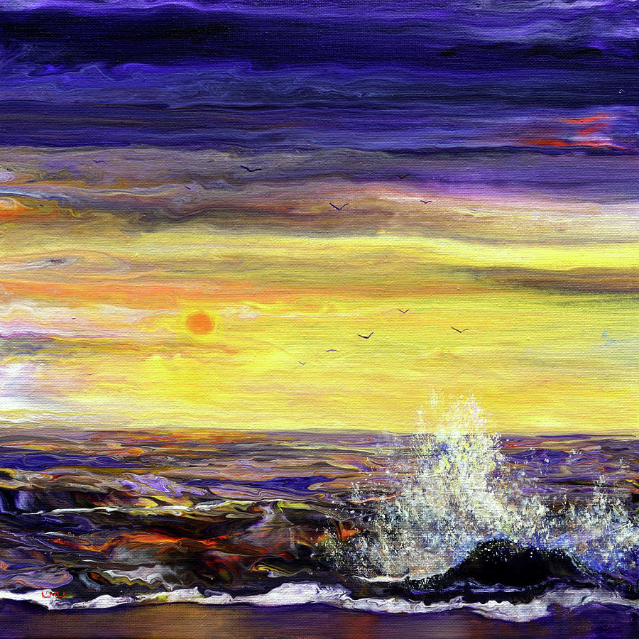 Crashing Wave in Purple Twilight Painting by Laura Iverson