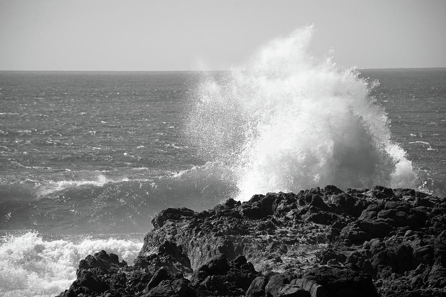 Crashing Waves at Cape Perpetua Black and White Photograph by Bruce Gourley