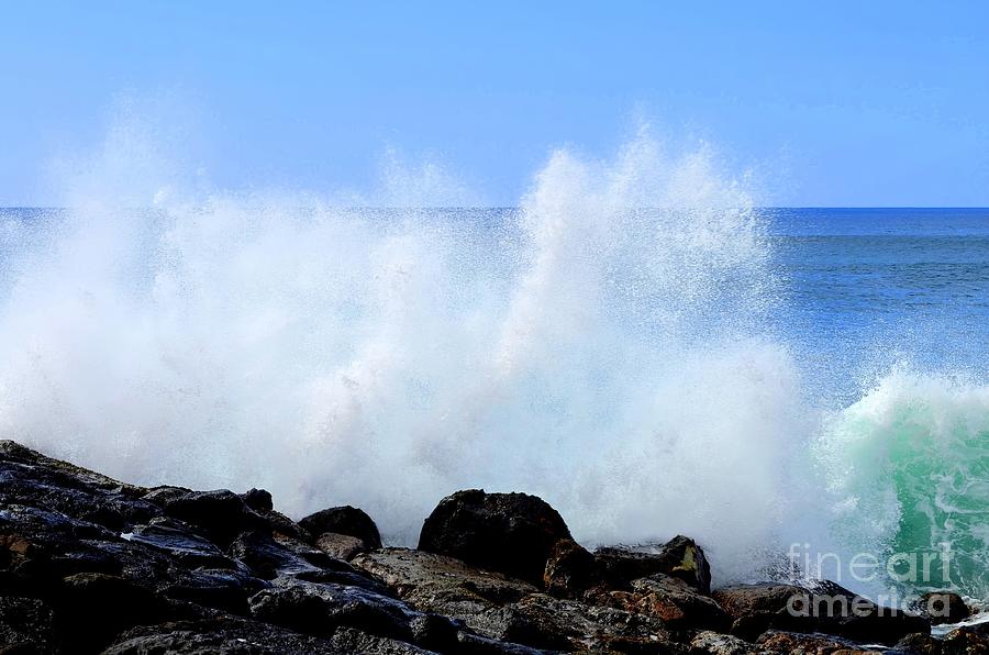 Crashing Waves at Magic Island Honolulu Photograph by Mary Deal