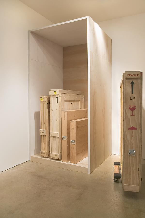 Crated Artwork in an Art Gallery Photograph by Patrick Lane