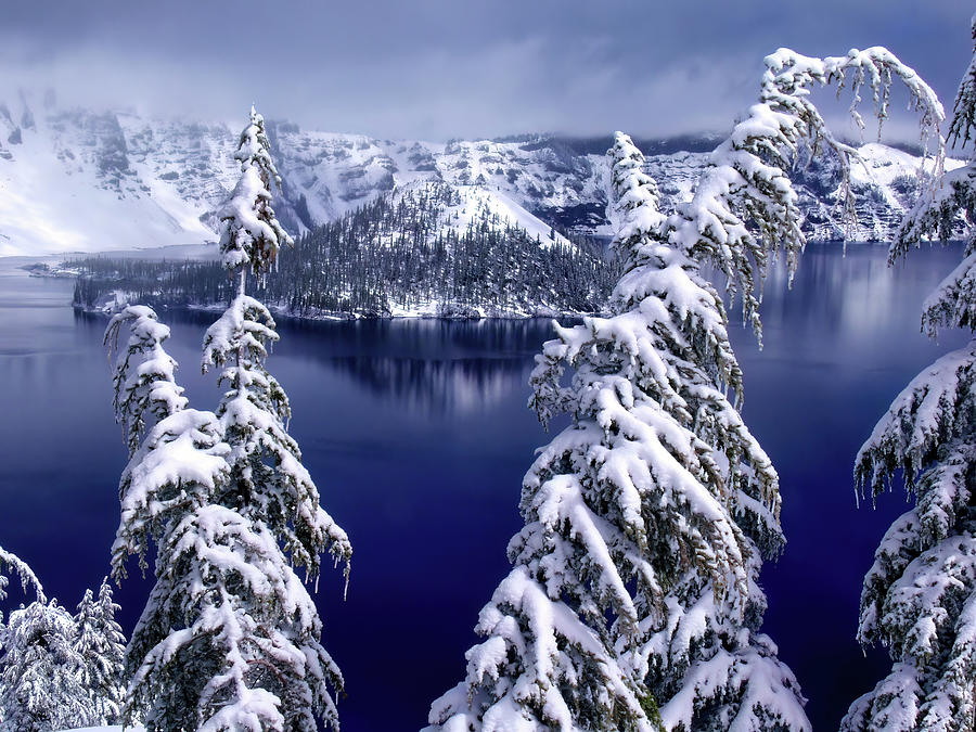 Winter Photograph - Crater Lake by Christopher Johnson