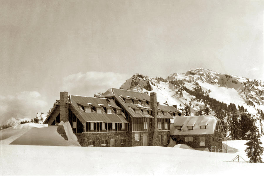 Crater Lake National Park Photograph - Crater Lake Lodge and Garfield Peak, Oregon , Circa 1920 by Monterey County Historical Society