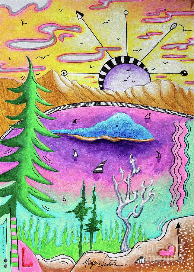 Crater Lake National Park PoP Art Travel Diary Painting, Original Sketchbook Art by MeganAroon Painting by Megan Aroon