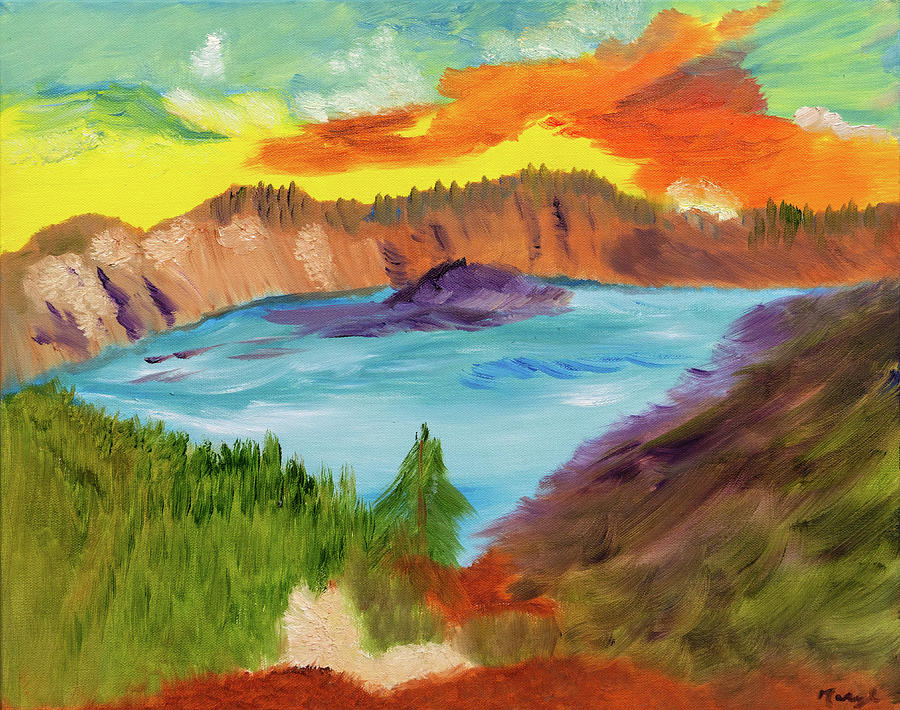 Crater Lake of Oregon Painting by Meryl Goudey