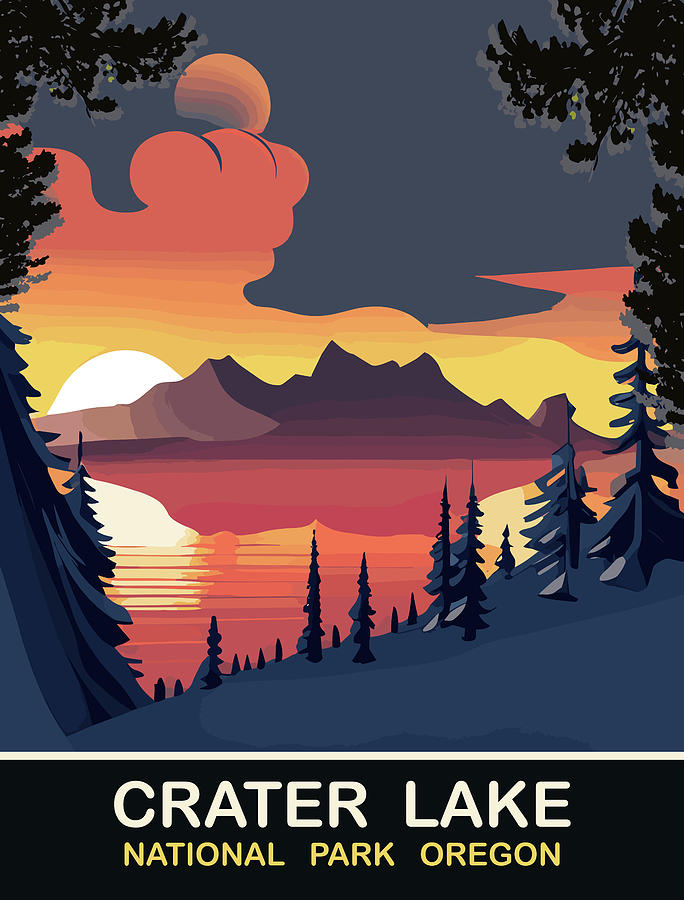 Sunset Digital Art - Crater Lake on Sunset by Long Shot