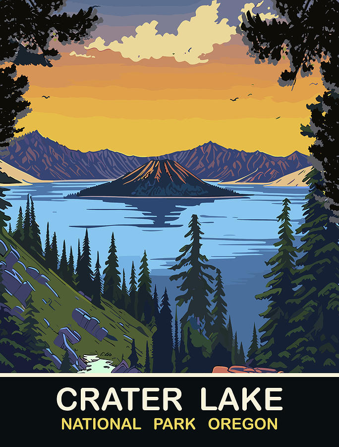 Sunset Digital Art - Crater Lake, OR by Long Shot