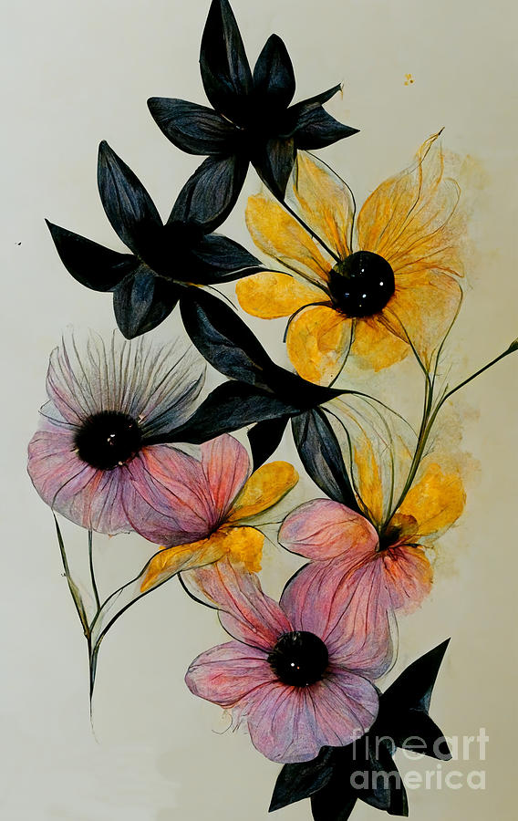 Flower Digital Art - Crayon flowers by Sabantha