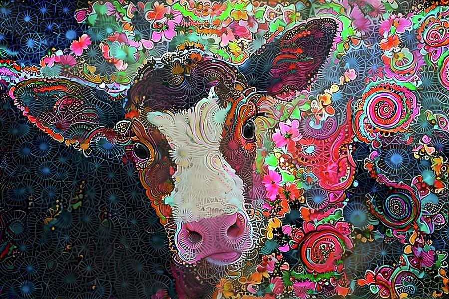 Crazy Colorful Cow Digital Art by Peggy Collins