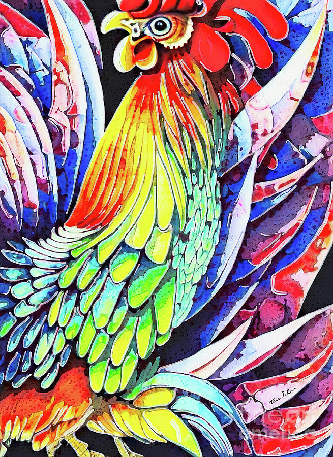 Rooster Painting - Crazy Colorful Rooster by Tina LeCour