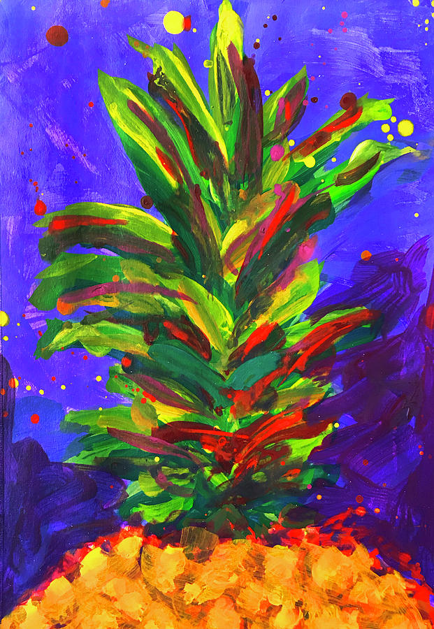 Colorful Pineapple Modern Wall Art - Blue and Orange Painting by Patricia Awapara