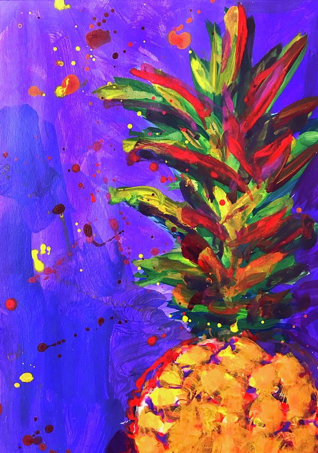 Colorful Pineapple Modern Wall Art - Purple and Orange Painting by Patricia Awapara