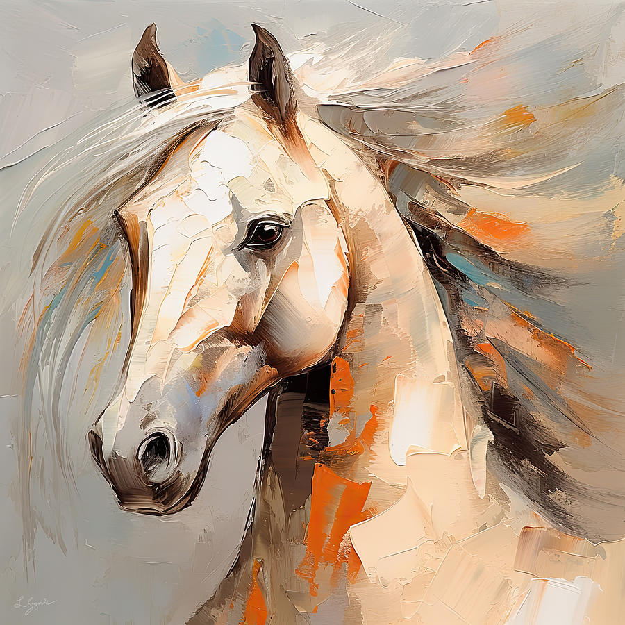 Cream Dream - White Horse Paintings Digital Art by Lourry Legarde