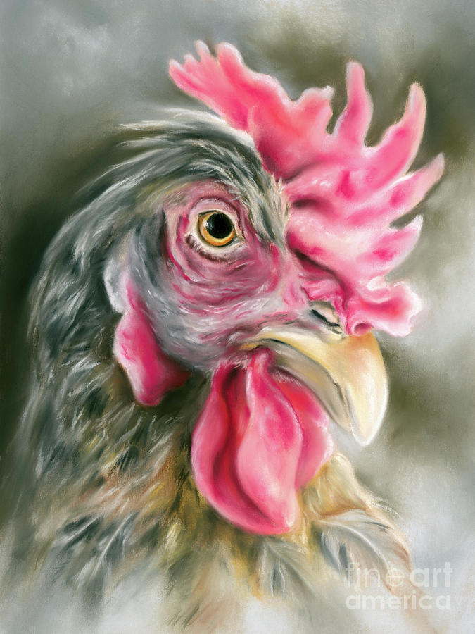 Cream Legbar Chicken Portrait Painting by MM Anderson