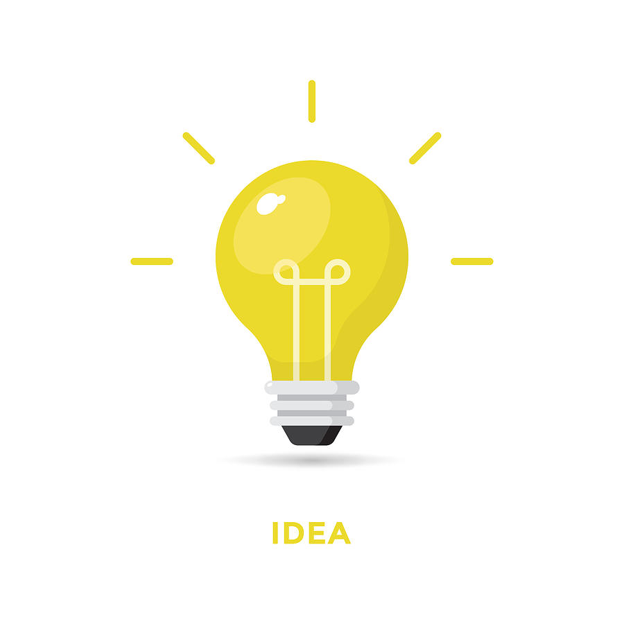Creative Idea and Bulb Icon Flat Design. Drawing by Designer29