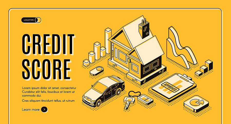 Credit score service isometric vector website Drawing by Best Content Production Group