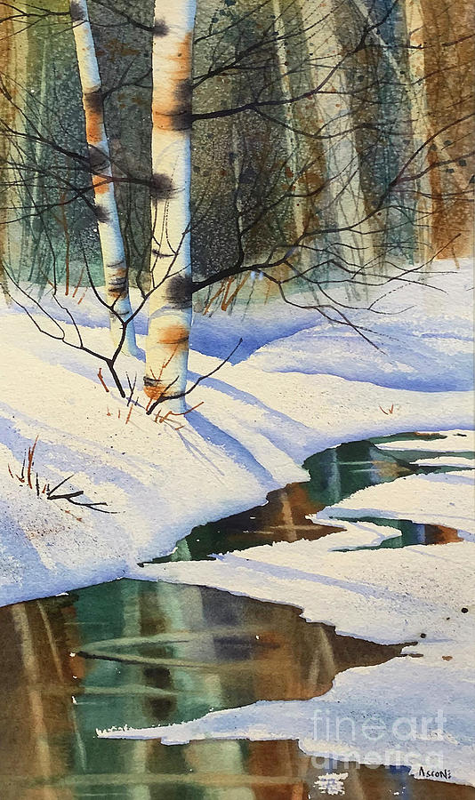 Creek and Birch Painting by Teresa Ascone