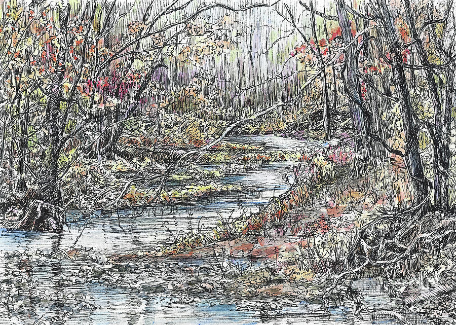 Fall Painting - Creek Through the Woods by Janet Felts