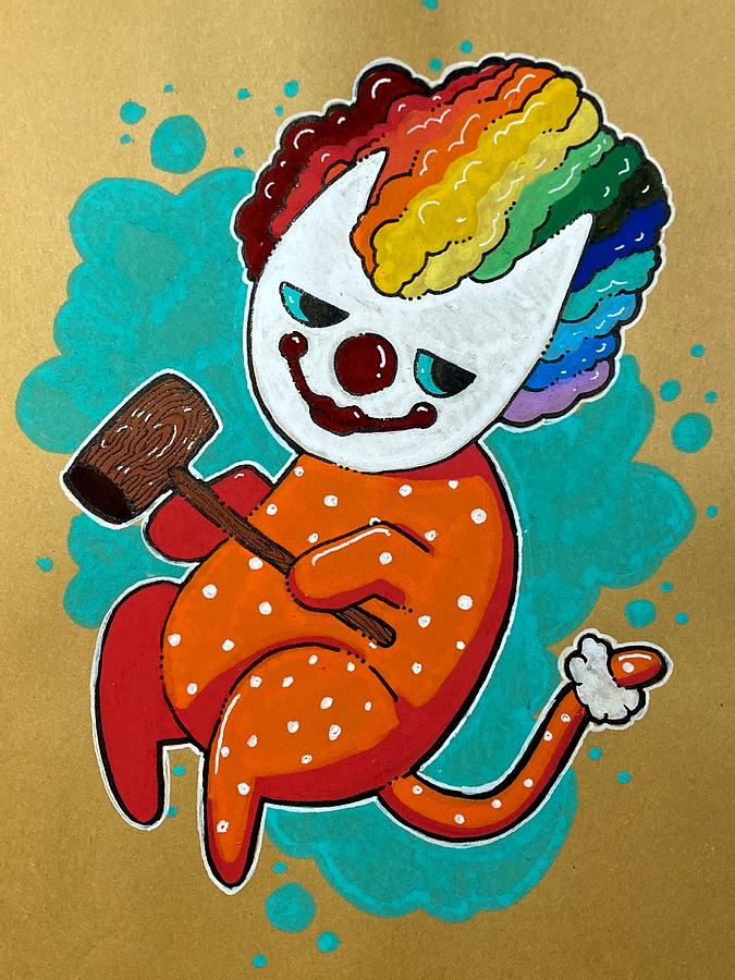 Creepy Clown Cat Drawing by Rachel Meraz