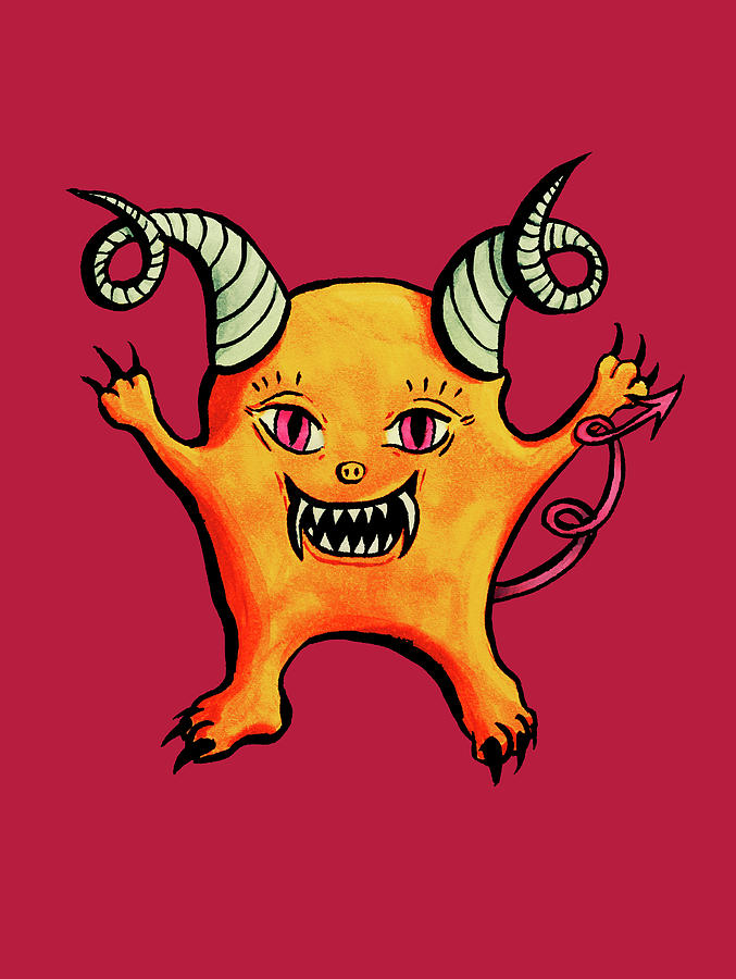 Creepy Cute Horned Little Demon Creature Drawing