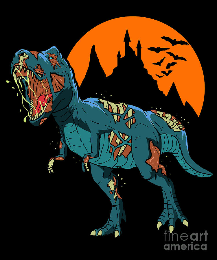 Creepy Dino Zombie TRex Halloween Gift Idea Digital Art by J M