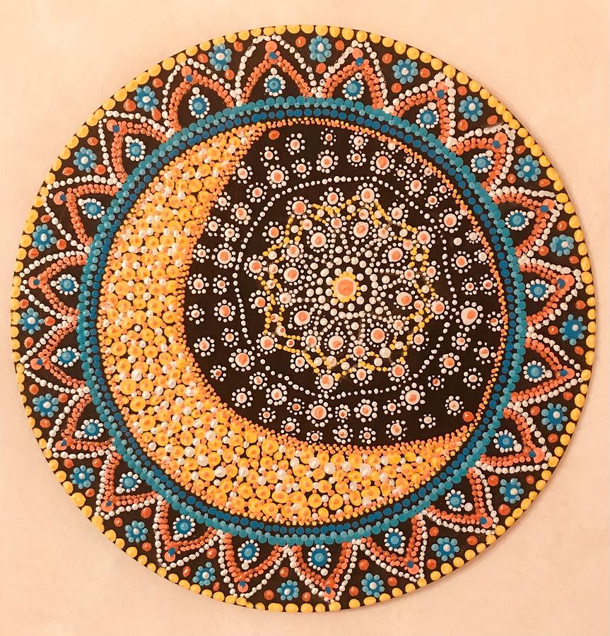 Crescent and Star Light Mandala Painting by Amy Hassan