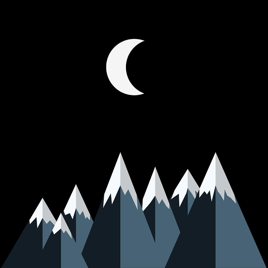 Crescent Moon and Snow Capped Mountains sans Stars Digital Art by Pelo Blanco Photo