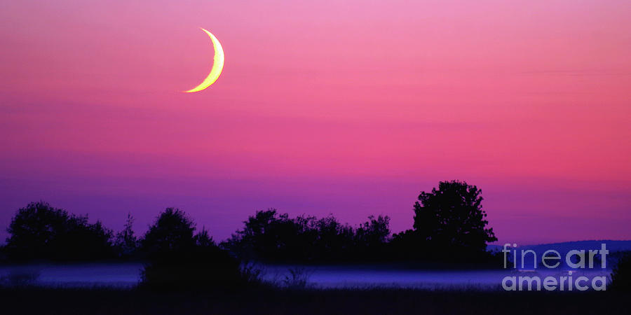 Moon Photograph - Crescent Moon At Dusk - Wide Vista by Douglas Taylor Moon Photograph - Crescent Moon At Dusk - Wide Vista by Douglas Taylor